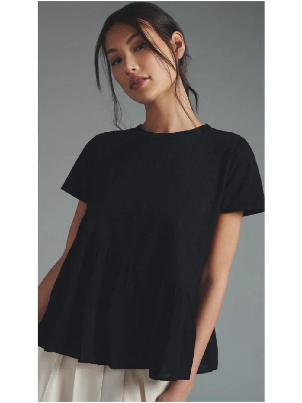 NWT Anthropologie T.La Black Asymmetrical Peplum Short Sleeve Tee